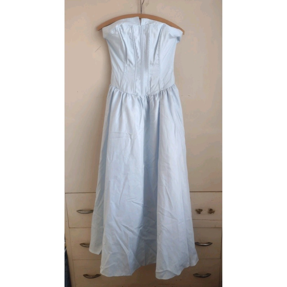 Vtg 80s Georgette Blue Corset Gown Grandmillennial Coquette Regency Prom Dress S